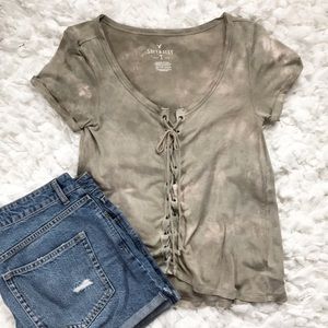 American Eagle Lace Up Tie Dye T-Shirt